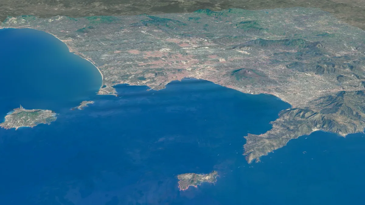 The Bay of Naples photographed from the International Space Station, in 3D, with Naples, Vesuvius, Capri, Ischia and Procida